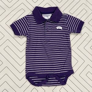 Two Feet Ahead TCU Striped Polo Onesie